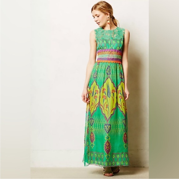 HEMANT & NANDITA Dresses & Skirts - HEMANT & NANDITA Green and Yellow Printed Maxi Dress